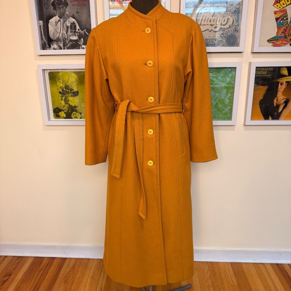 OOAK Classic Vintage 70s Mustard Wool Maxi Coat w/ Belt